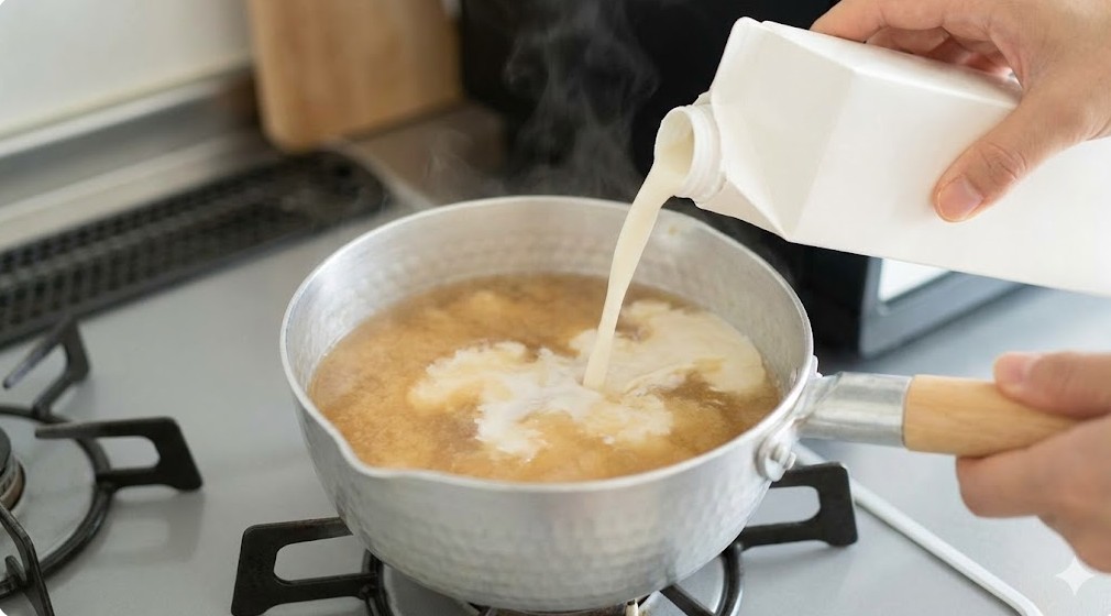 豆乳で白味噌のような白濁とコクを出す方法